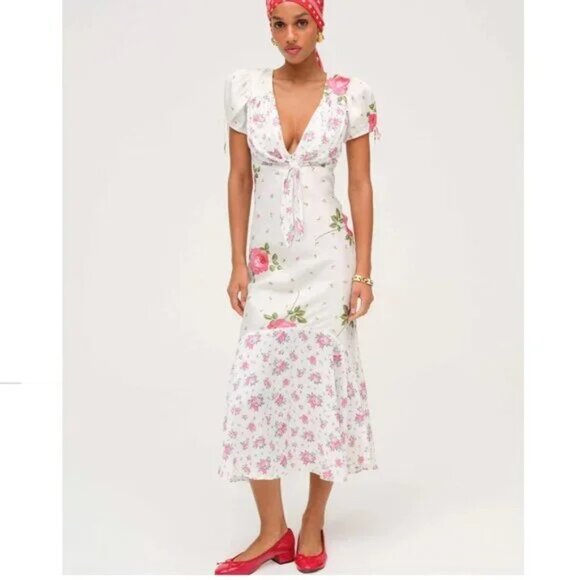 NEW FOR LOVE AND LEMONS ROSEBUD MIDI DRESS IN WHITE #3 SIZE S - Picture 1 of 11